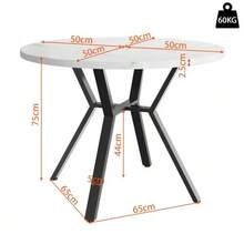 Modern And Simple Round Marble Dining Table (1 M Diameter), Black X-Shaped Coffee Table With Metal Support, Stable And Durable, A Must-Have For Fashionable Homes. - 黑色 白色 - 查看 2