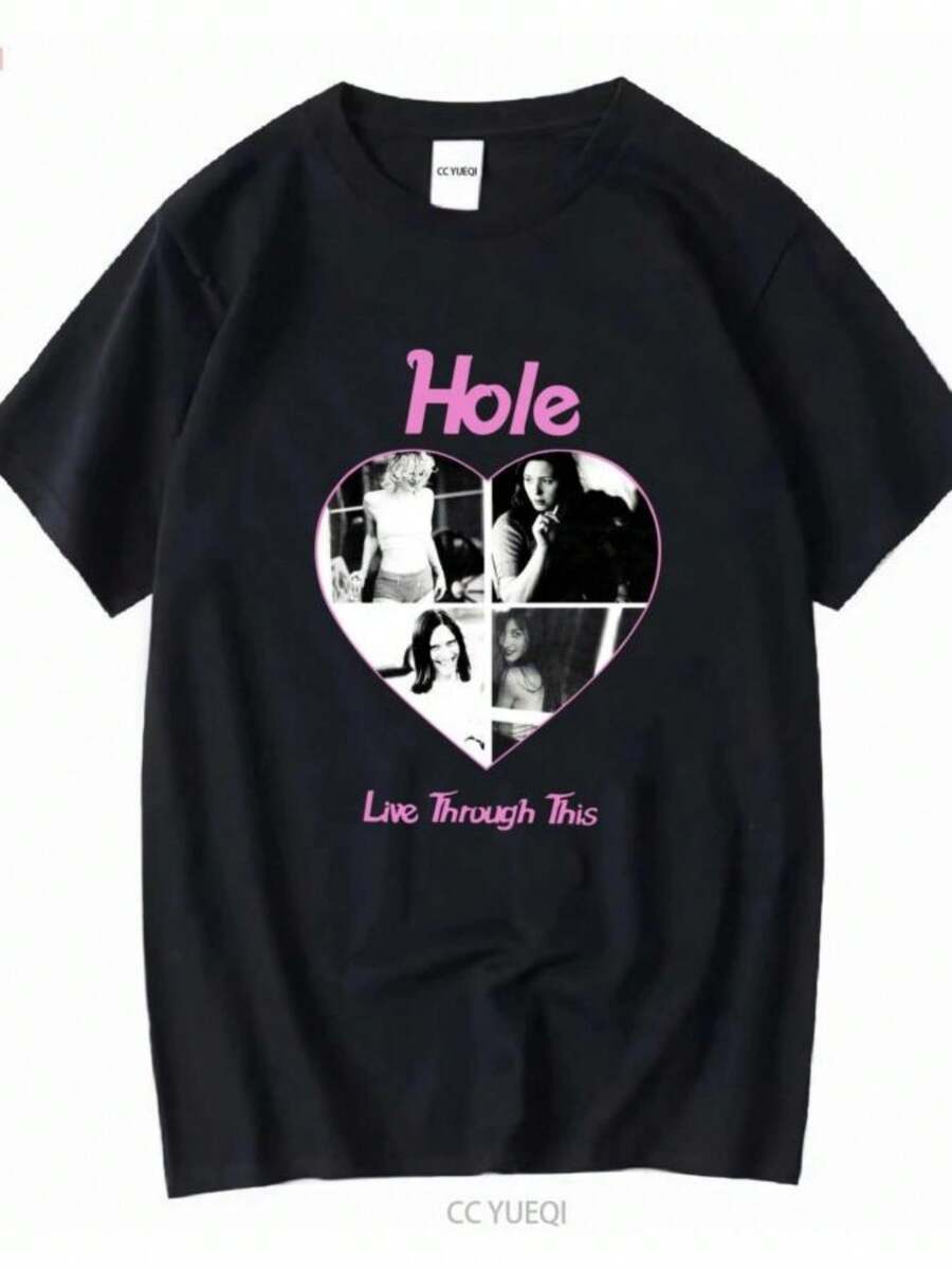 playeras de mujer 2026 New Hole Band Courtney Love Men's Women Black T Shirt Vintage Full Size S to 3XL vintage Washed homme Breathable Unisex Casual - Negro - Ver 1