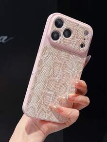 Snake 1pc Leopard Print & Golden Element PU Leather Protective Phone Case, Compatible With Apple 17Pro/17/Air/17Promax/11/12/13/14/12 Pro Max/16 Pro/15 Series With Lens Protection, Holiday Gift - Pink - View 3