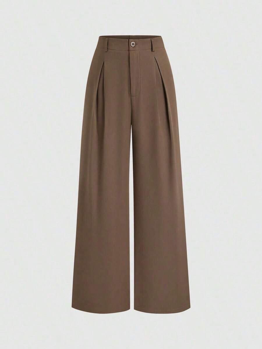 Pantalones anchos plegados con estampado jacquard elegante vintage para mujer, otoño/invierno - Marrón Mocha - Ver 1