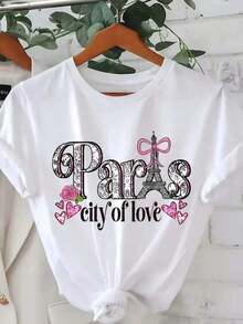 Camisetas Básicas de Tallas Grandes para Mujer - Camisetas Casuales de Manga Corta, Prendas Esenciales Ligeras para el Guardarropa de Verano, Camiseta Estampada con Cuello Redondo y Manga Corta, Top Casual de Moda para Primavera y Verano, Transpirable y Cómoda. - Blanco - Ver 1