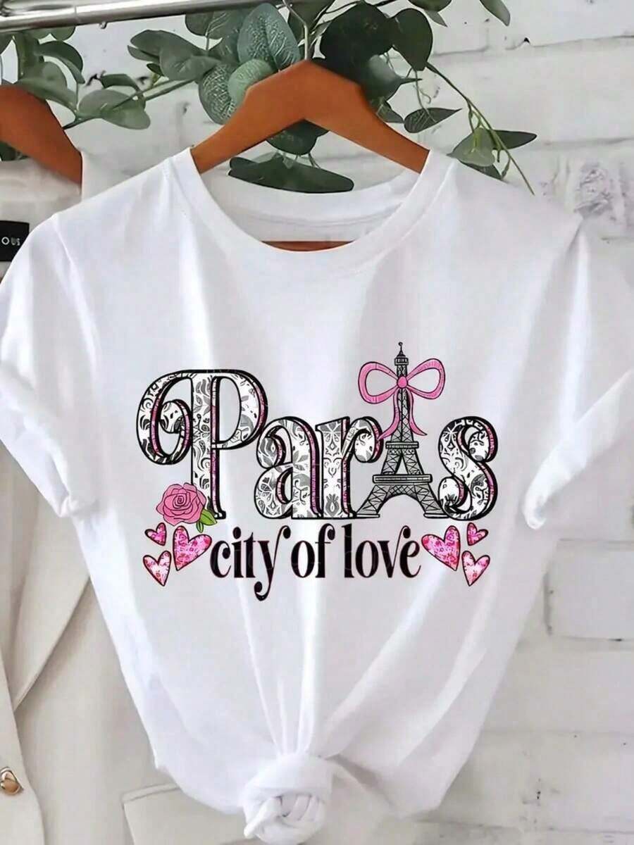 Camisetas Básicas de Tallas Grandes para Mujer - Camisetas Casuales de Manga Corta, Prendas Esenciales Ligeras para el Guardarropa de Verano, Camiseta Estampada con Cuello Redondo y Manga Corta, Top Casual de Moda para Primavera y Verano, Transpirable y Cómoda. - Blanco - Ver 1