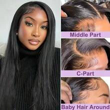 200% Density Straight Lace Front Wig Black Color 13*4 Ear To Ear Human Frontal Hair Wig HD Transparent Pre Plucked Natural Hairline Wigs Virgin Blended Hair Natural Look For Women Daily Wear Elegant Everyday Style - Natural & Black - View 4