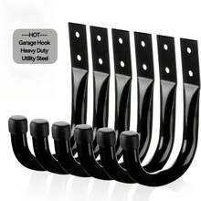 6pcs Heavy Duty Garage Hooks, Metal Wall-Mounted Large J-Shaped Practical Hooks, For Organizing Garage Storage Cords, Tools, Coats, Backpacks, Etc., Suitable For Indoor And Outdoor Use, Black - Black - View 9