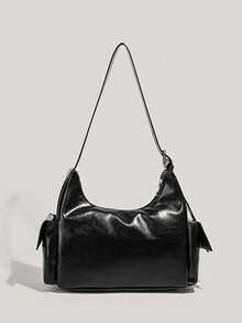 Y2K Retro Fashion PU Leather Multi-Pocket Shoulder Crossbody Bag, Perfect For Commuting And Daily Outfits - Black - View 5