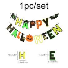 SELAMAT HALLOWEEN Spanduk Bendera Fluorescent dengan Kelelawar, Hantu, , Jaring Laba-laba Dekorasi Dinding Latar Belakang Pesta Suasana Perayaan Liburan 1 Set 1 Buah - Beraneka warna - View 4