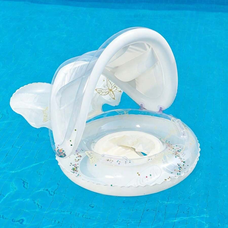 Kids' Swimming Ring With Sun Shade Canopy And Seat, Suitable For Summer Beach, Swimming Pool, Party, For Girls And Boys - White - View 1