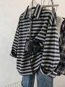 Blusa de mujer, estampado de rayas de fresa, diseño fresco y ligero, camisa estilo Ins, blusas de mujer holgadas de manga larga casual de doble uso, regalo para la mejor amiga y la novia, otoño/invierno, graduación, maestras, vuelta al cole - Multicolor - Ver 5
