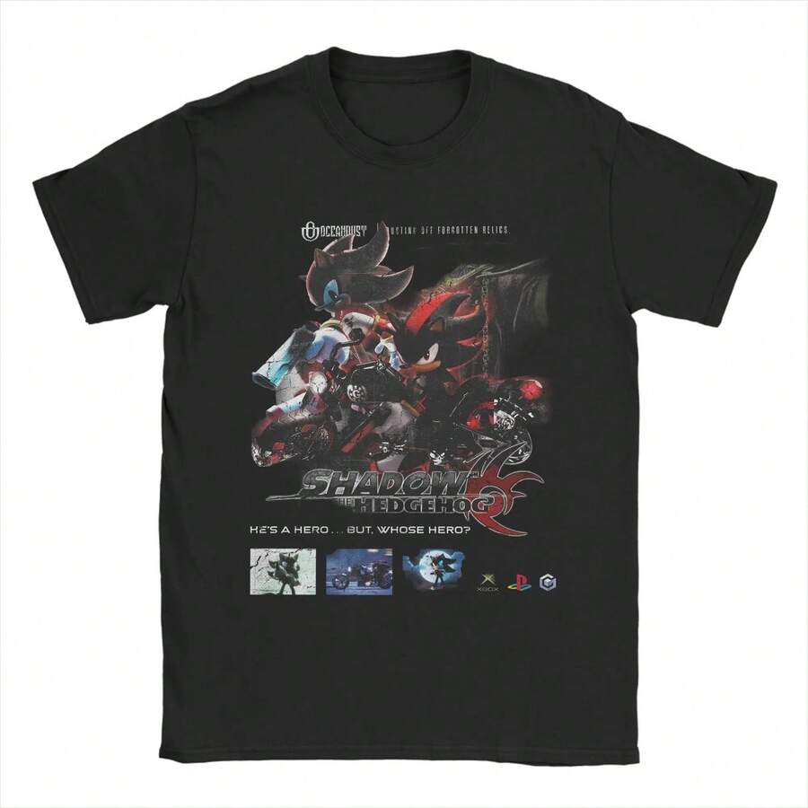Camiseta M1en's Hedgehoged Shadowed de algodón puro, de manga corta y cuello redondo. Camiseta de verano de 220 g de algodón puro, ideal para hombres y mujeres. Tejido grueso, resistente a las arrugas y que no se deforma fácilmente. Estilo sencillo y versátil, ligero y transpirable, perfecto para ir al trabajo, viajar, acampar, ir de compras y para el tiempo libre diario. - Negro - Ver 1