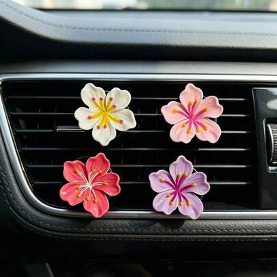 2/4pcs Cute Peach Blossom Car Air Vent Fragrance Clip, Glossy Sakura Air Conditioning Decor Clip, Car Air Freshener