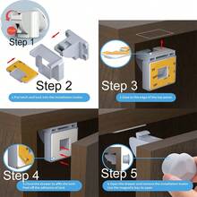 Juego de 4 cerraduras magnéticas para gabinetes con 1 llave, incluye herramientas de instalación, cerradura invisible adecuada para cajones, gabinetes, puertas francesas, etc. - Blanco - Ver 3