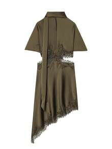 Vestido midi de cintura alta con calado de encaje, vestido asimétrico de longitud media con ajuste y ribete de encaje elegante - Café integral - Ver 8