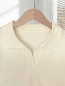New 2026 Collection: Women's Solid Color Fitted Knit Blouse, Spring/Summer, White, Simple, Casual, With Roll Neck And Raglan Short Sleeves. Solid Color Blouses, Pink Blouses, Baby Pink Blouses. - 淡黃色 - View 3