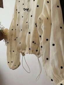 Chaqueta ligera con cremallera y dobladillo con cordón de lunares para mujer, primavera - Albaricoque - Ver 5