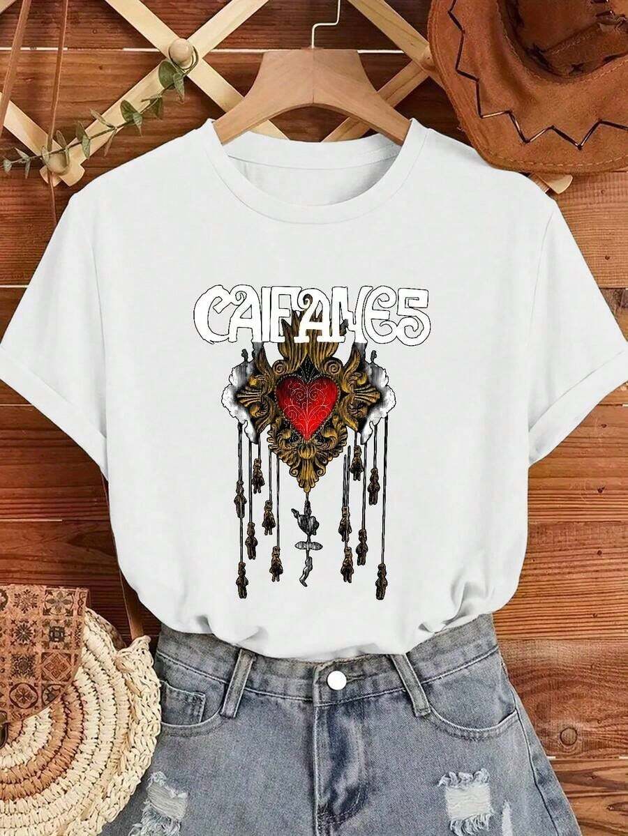 ofertas y liquidacionesWomen's Caifanes Vintage Tee | Diseño de Corazón y Alas | 100% Algodón Puro | Cómodo y Suave | Ideal para uso casual y para regalar. | Camiseta Blanca de Cuello Redondo | Fabricado y enviado en México | Unisex Styleplayera de hombretops sudaderas para mujer Y2k Camiseta Camisa De - Blanco - Ver 1