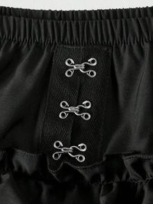 Goth Pantalones cortos de estilo gótico con triple volante en el bajo y decoración de lazo para niñas y mujeres, para la escuela - Azul - Ver 9