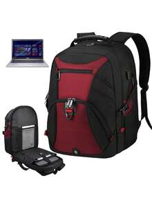 Large Capacity 17.3 Inch Laptop Backpack Anti-Theft TSA Certified Travel Backpack With USB Charging Port Waterproof College Use Gaming Backpack Unisex 17.3 Inch Laptop Bag Black And Red - Multicolor - View 2