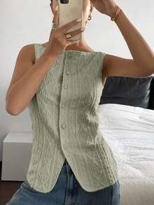 Camisa ajustada sin mangas de mujer con estampado de lunares - Verde - Ver 5