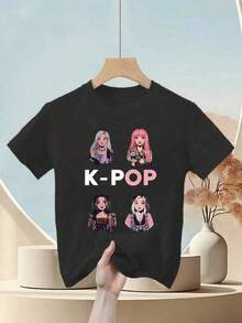 Camiseta corta básica relajada para niña joven, informal, a la moda, creativa, personalizada, refrescante, minimalista, genial, con estampado gráfico de luz de estrellas y eslogan, para uso diario cómodo, estilos acogedores de verano y otoño, adecuada para niñas en primavera-verano, camiseta pop pop,Daily Staple 127% Cotton Basic T-Shirt, Relaxed Short Sleeve Comfy Fit For Young Women Teen Girls, Suitable For Street  Campus Leisure Holiday Trip Outdoor Activity Daily Dressing Matchtops elegantes playeras de niña tropicoqueta karol playeras de mujer tops de mujer tops de mujer ropa de niñas de 32 años ropa deportiva de mujer - Negro - Ver 1