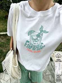 Camiseta para Mujer con Estampado Rock, Cuello Redondo, Manga Corta, Diseño Oversized, Ideal para Streetwear - Negro - Ver 9