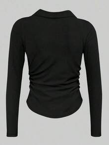 Camiseta blanca de manga larga para mujer con estampado de cerezas rojas dulces, cuello polo, cintura ajustada.Perfecta para el otoño.Nuevo estilo, camiseta de moda.Regalo para vacaciones, regalo para hermanos, regalo para hermana, regalo para mamá, regalo para el Día de la Madre.Informal, minimalista, top con estilo. - Negro - Ver 2