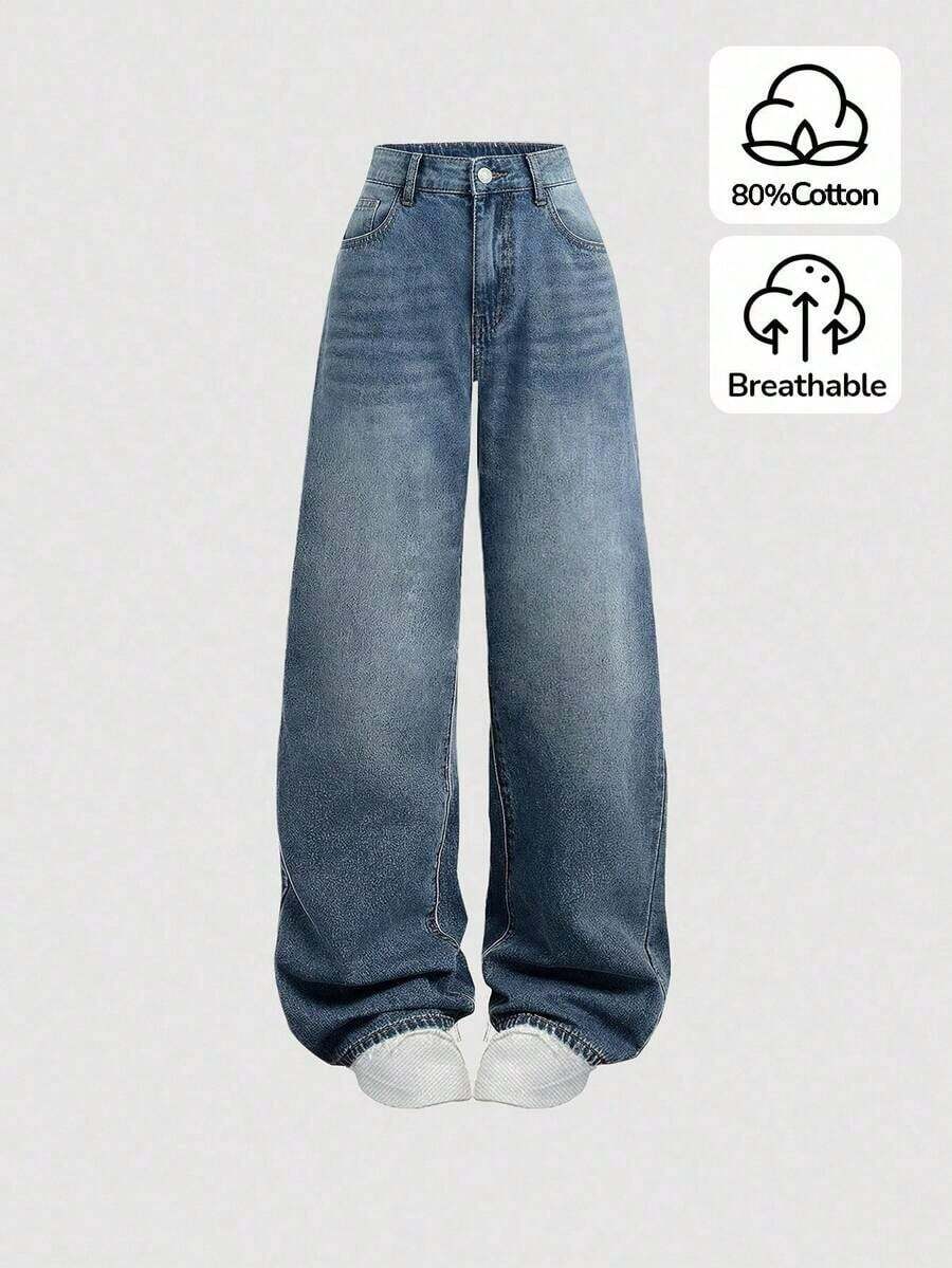 Pantalones vaqueros holgados de estilo casual con bolsillos y patas anchas para adolescentes, jeans de verano. - Lavado ligero 3 - Ver 1