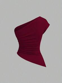 Sweetro Conjunto de top asimétrico con hombro fruncido elegante para mujer - Multicolor 4 - Ver 6