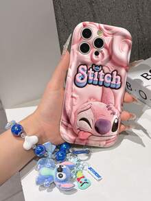 Disney Has Authorized, Phone Case - Chain Set, The Stitch Lilo & Stitch 3D Phone Case Plus A Silicone 3D Stitch Bracelet With Metallic Ring Removable Bracelet, Stitch And Angel Pattern, Compatible With Iphone17/16/15/14/13/12/11/XS/XR/X Plus Pro Max, A Stylish Cartoon Phone Case, The Perfect Gift Choice, Phone Protection, Durable Phone Cover, Great Gift For Friends And Family. - 白色 - 查看 4