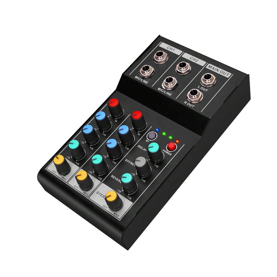 2 Channel Audio Mixer DSP Digital Chip Bluetooth 6.35mm Interface Mixing Console With High/Low Balance Control For Karaoke - Black - View 1