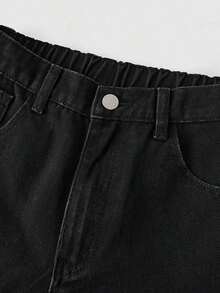 Jeans sencillos de uso diario con estampado de bigotes de gato para niñas adolescentes - Negro - Ver 3
