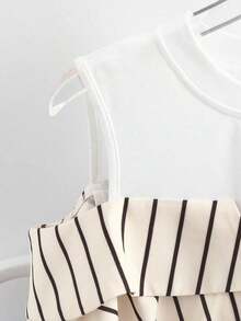 Conjunto de vacaciones para mujer con camisa a rayas de dos piezas falsa - Multicolor 3 - Ver 3