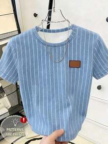 Camiseta de mujer de cuello redondo con estampado de contraste de color degradado de fresa, para verano - Multicolor - Ver 1