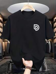 Camiseta de Manga Corta para Hombre, Estilo Casual Deportivo y Moderno, Ideal para Fitness, Exteriores y Hogar, con Estampados 2D, Elástica y Cómoda, Adecuada para Deportes, Viajes y Uso Diario. Corte Regular, Cuello Redondo, Tejido de Punto, Versátil para Todas las Estaciones, Camiseta Estampada - Negro - Ver 2