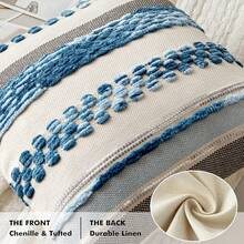 Boho Throw Pillow Covers Set Of 2, 18x18 Inch Striped Chenille - Black - View 5