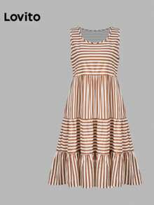 Lovito Boho Style Resort Holiday Dress, Fabric Stitched Spring/Summer Dress For Women - 彩色 - 查看 4