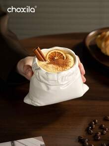 choxila 1pc Creative Coin-Shaped Ceramic Coffee Mug, Novelty White Linen Design Tea Cup, Unique Home Office Coffee Beverage Container, Ideal Gift For Coffee Lovers - White - View 2