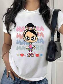 short-sleeveRound Neck Dibujo tierno de maestra caricaturesca con letras coloridas corazones manzanas y flores que expresan cari?o y gratitud camiseta para mujer 100% algodón cómoda y moderna 100% Cotton Blusas Para Mujer Casual100% Cotton - Blanco - Ver 6