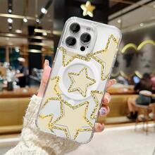 Funda para teléfono: 1 funda para teléfono con purpurina y estrellas, adecuada para Apple  11 12 13 14 15 16 17 Pro Max/Plus/Air. Funda magnética transparente para teléfono móvil, moderna, divertida, linda y a la moda, se puede regalar a amigos. - transparente - Ver 9