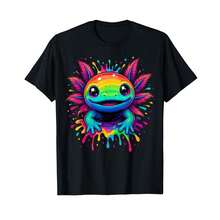 Unisex Short-Sleeved T-Shirt, Axolotl Colorful Kawaii Axolotl T-Shirt, Men's T-Shirts, , Women's, Romwe Men, Boho Chic, Gifts For Teachers, Women's T-Shirt, Curvy Outfits For Men, Y2K - 黑色 - 查看 1