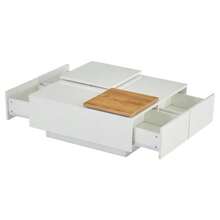 Modern Square Coffee Table In Glossy White Wood With Shelf, 75 X 75 X 33.5 Cm, Small Sliding Tabletop, Maximum Load Capacity Of 30 Kg. - White - View 10