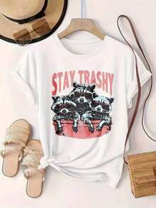 Women's Vintage Style Short Sleeve Casual T-Shirt - Summer T-Shirt With Raccoon Print, Sunglasses, And Round Neck, Machine Washable, Women's T-Shirts, Casual Wear, Modern Style, Comfortable Fit

BlackFashion - 白色 - 查看 2
