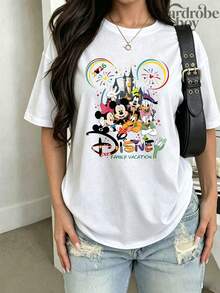 Disney 2026 Family Shirts,Short-Sleeve Parent-Child Printed T-Shirt, Patterned T-Shirt, Cotton Patterned T-Shirt, Mickey Mouse Family Photo Printed T-Shirt, Suitable For Family Outings And Vacations. Mother's Day And Father's Day T-Shirt, Suitable For Both Men And Women. Cotton T-Shirt, Comfortable And Breathable. - Woman - View 2