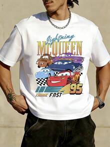 Unisex Disney Cars Full Cast Tee, Retro Racing Print, Casual Fit, Nostalgic For All. - 白色 - 查看 1