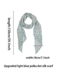 1pc Light Blue Polka Dot Printed Silk Scarf, Multifunctional Silk Ribbon Necktie, 2026 New Fashion Headband, Neck Decor For Women, Suitable For Daily Outfit Matching - Baby Blue - View 11