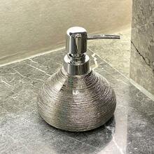 奢华拉丝香槟金陶瓷皂液器，酒店/公寓浴室液体皂瓶，家用乳液按压瓶，圆形防滑台面装饰，高端液体分配器 - 銀色橢圓 - 查看 3