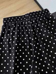 Pantalones rectos sueltos con cintura elástica, estampado de lunares y parches de encaje, adecuados para uso diario.Pantalones de lunares, pantalones con ribete de encaje, pantalones blanco y negro, pantalones de lunares blanco y negro para mujer - Negro - Ver 5