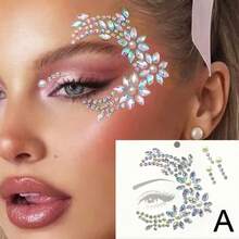 Iridescent Moon Shape, Face Rhinestone Sticker With Pearl & AB Rhinestone Accents, Self-Adhesive Face Decor Sticker For Stage, Party Makeup, Shiny Effect, Easy To Apply On Skin, Music Festival Glam Makeup Embellishment - Multicolor - View 5