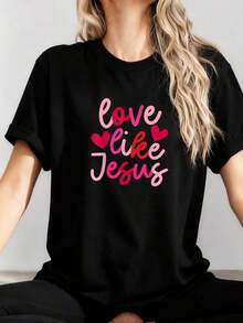 IZI-POD-Camiseta-Retro-Con-Corazón-Coqueta-Estilo-Jesus,-Unisexo-Para-Adultos,-Talla-Pequeña,-Manga-Corta,-Camiseta-Para-Dia-de-San-Valentin - Negro - Ver 7
