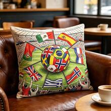 1PC World Cup Themed Pillow Cover - Flag, Football Pattern Design, Double Sided Printing, Durable Machine Washable Fabric, Zipper Sealing, Suitable For Queuing, Fans, Living Room Decoration, Home Decoration, Tropical Style, Printed Design, Living Room Pillow Cover, Decorative Pillow Cover, Home Decorator (Excluding Pillow Core) - Multicolor - View 4