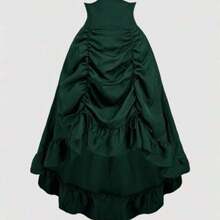 MOD Plus Size High Waist Asymmetrical Hem Skirt, High Waist Waistband, Pleated Front Hem, Adjustable Length, Ruffle Hem, Reversible Design, Gathered Back Waist, Olive Green, Vintage, Retro, Dark Green Formal Dress, Green Gown, Rouche Dress, Green Satin Dress, Dark Green Skirt,Christmas Skirt - Verde Oscuro - Ver 1